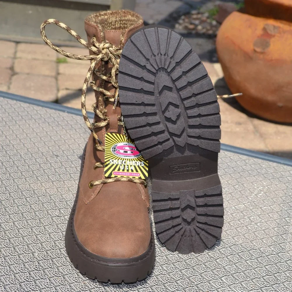 NEW Women's SKECHERS Brown Memory Foam Boots Hiking Work KNIT BUZZ Size 7 - Picture 9 of 9